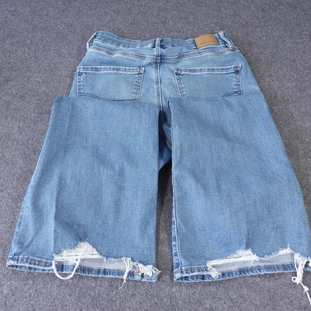 American Eagle Curvy Super High-Rise Flare Distressed Jeans Light Wash Blue - Picture 8 of 13
